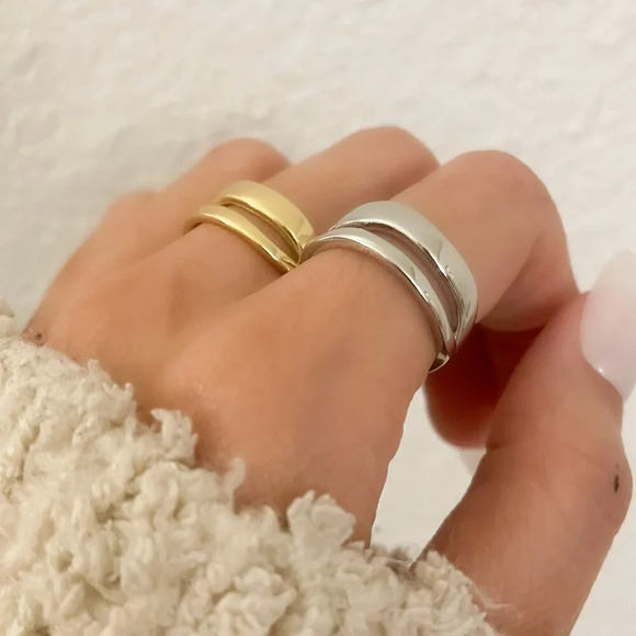 925 Sterling Silver Dainty Minimalist Ring Stackable Double Layer Ring Band - Picture 5 of 9